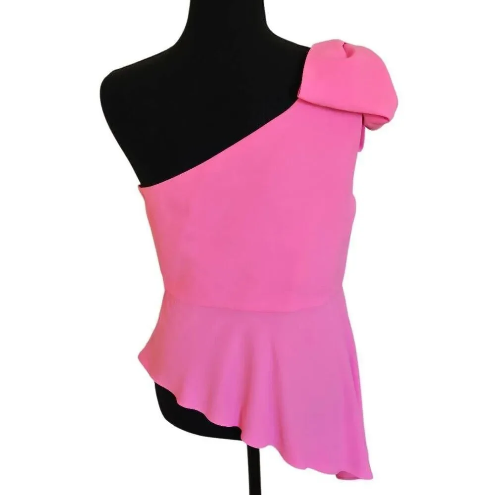 Amanda Uprichard New York Womens One Shoulder Bow Dressy Top Pink Medium - Picture 2 of 12